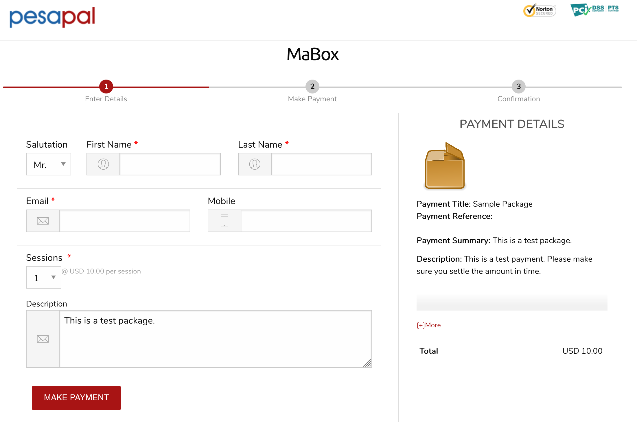 A Package Payments Page